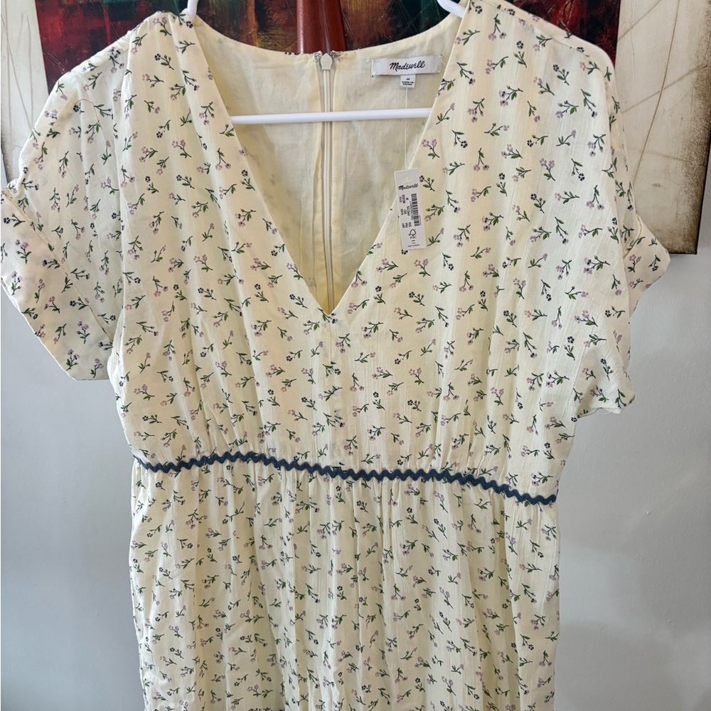 Madewell Cream Floral Midi Dress with Navy Trim - Picture 2 of 7